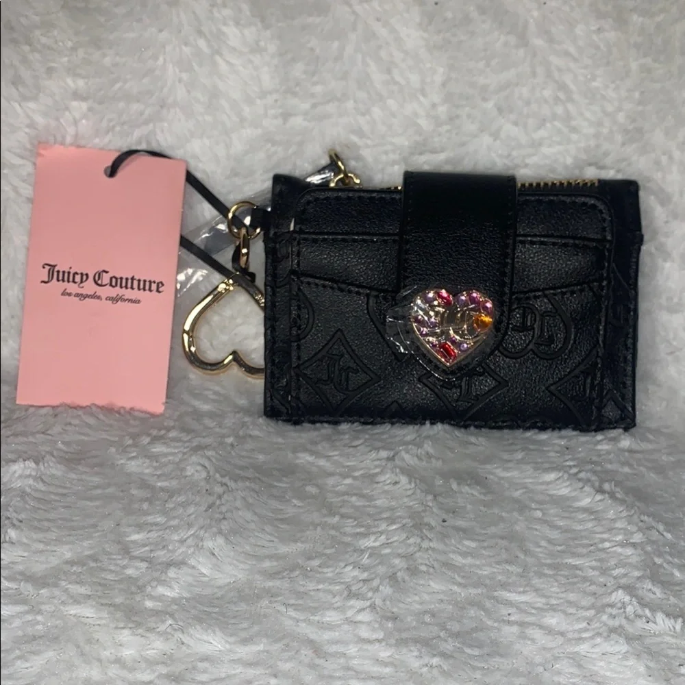 Juicy Couture Black Card Holder with Crystal Heart